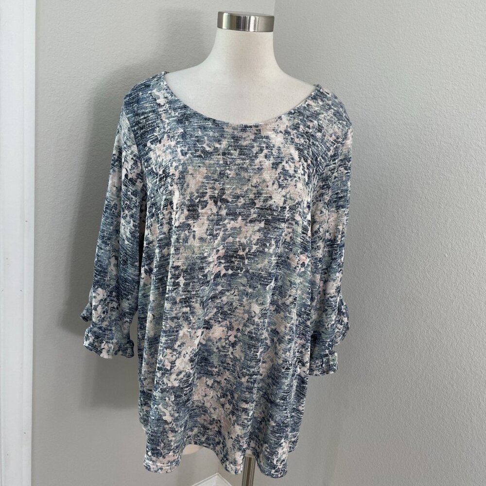 Rose + Olive Womens Plus 3X Lightweight Knit Shirt Tunic Top 3/4 Ruffle Sleeves